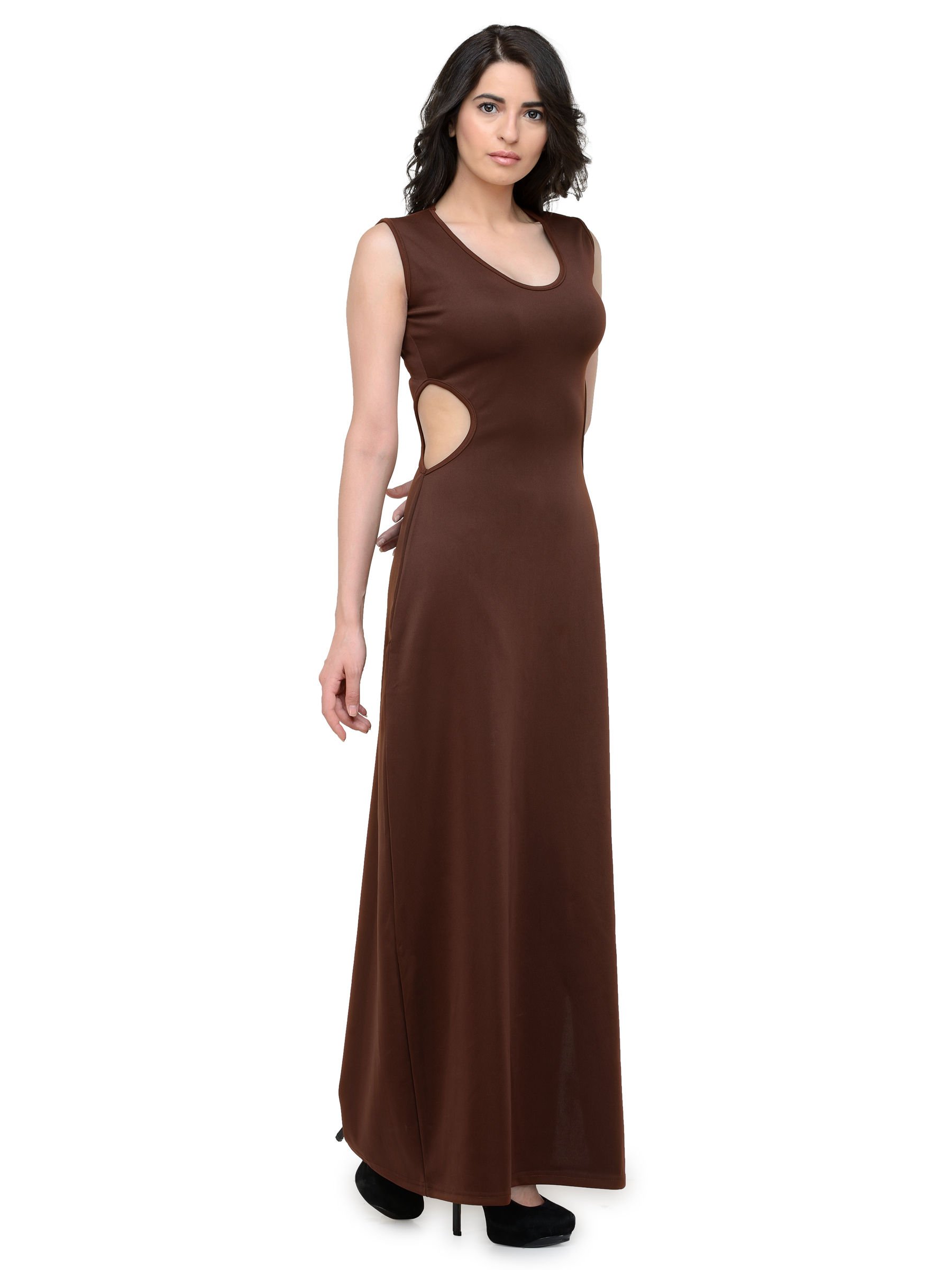 RAW LOVE BROWN CUT OUT JERSEY MAXI DRESS